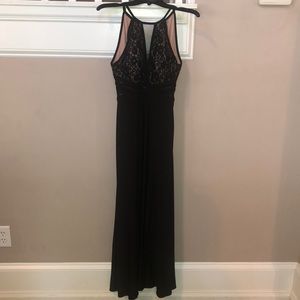 Mesh/black long style dress with left leg slit!